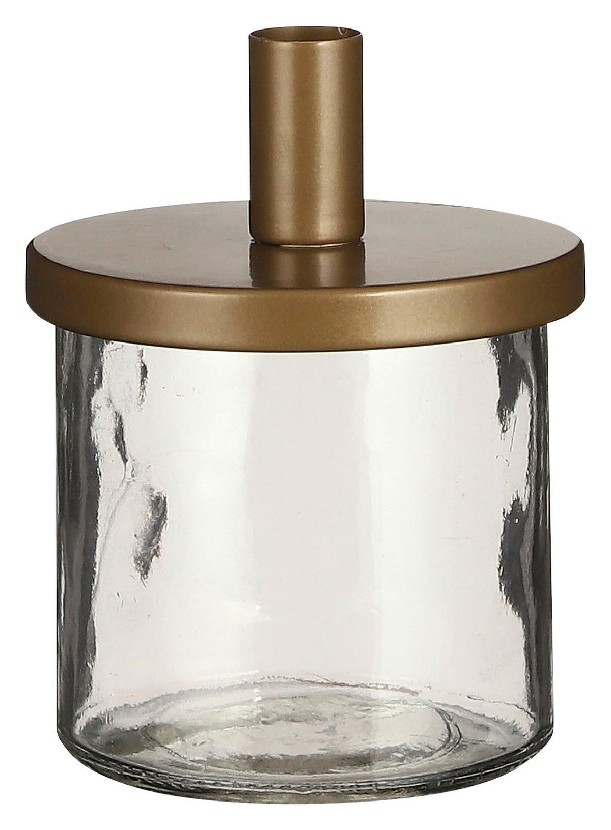 Stojan na svíčky Elena, výška: 14cm - barvy zlata, Romantický / Rustikální, kov/sklo (10,5/14cm)