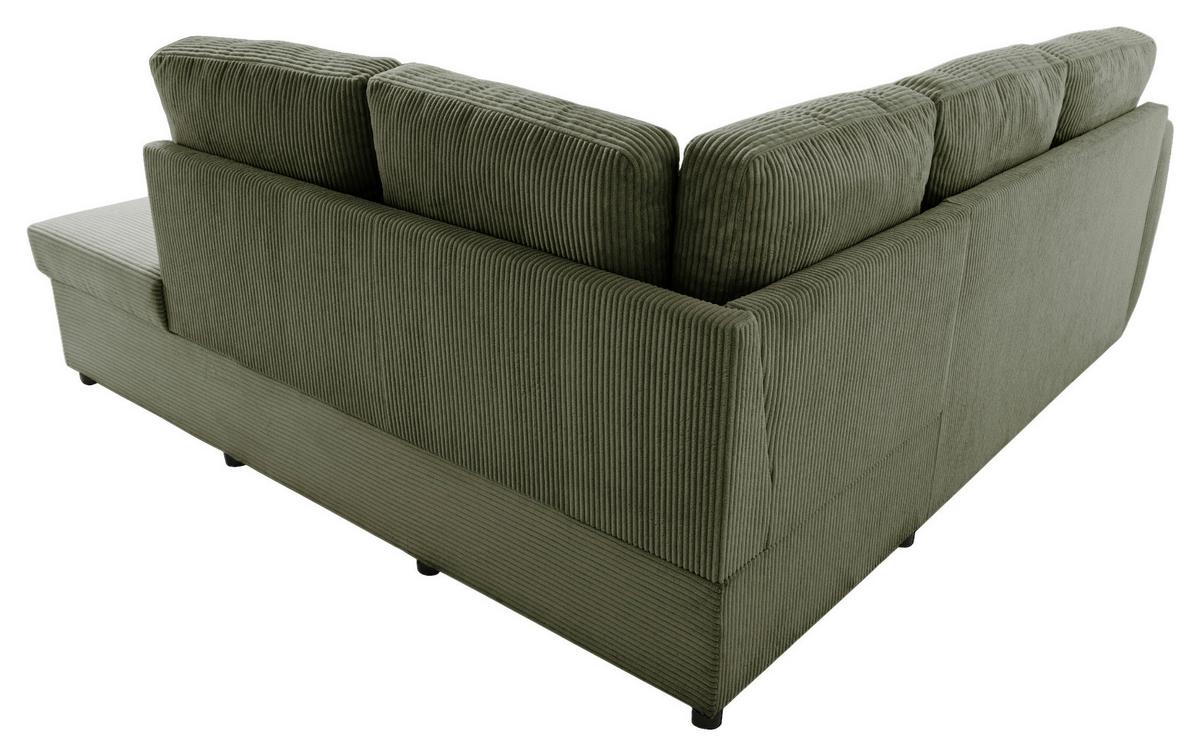 Ecksofa mit Schlaffunktion Toulouse Cord kaki, 224x206cm - Khaki/Schwarz, Trend, Holz/Holzwerkstoff (224/206cm)