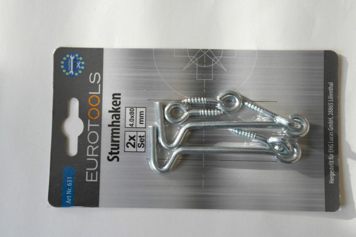 Sturmhaken Eisen Chromfarben 2 Stk. L: 8 cm - Basics, Metall (15,5/8,5/1,5cm)