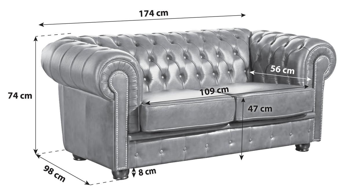 Chesterfield-Sofa Norwin Braun 2-Sitzer Echtleder B. 174 cm - Nussbaumfarben/Braun, KONVENTIONELL, Leder (174/74/98cm) - Max Winzer