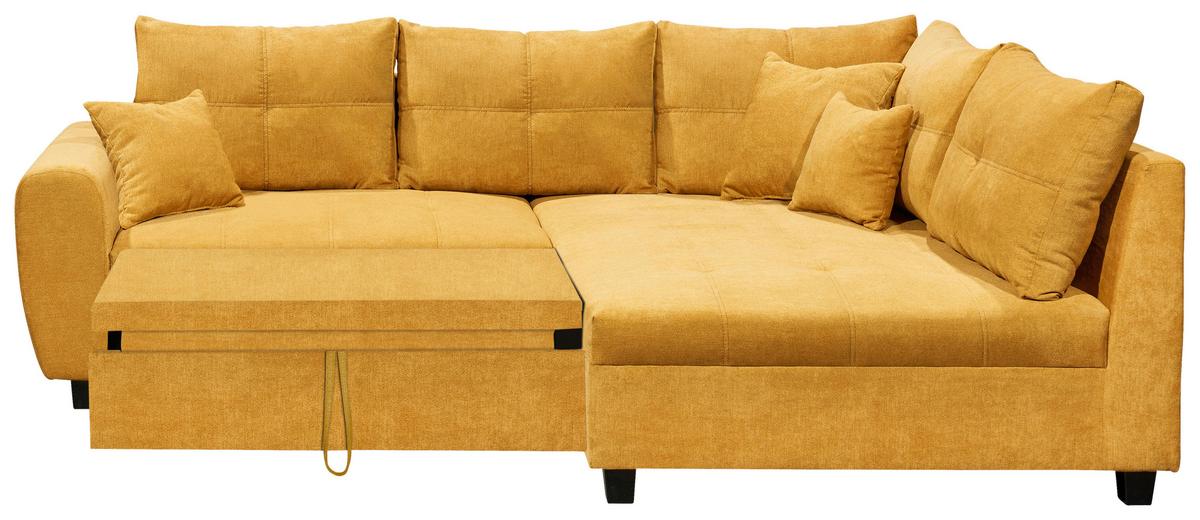 Ecksofa mit Schlaffunktion + Kissen Lea, Polyester-Nylon - Gelb/Schwarz, Basics, Holzwerkstoff/Textil (248/176cm) - MID.YOU