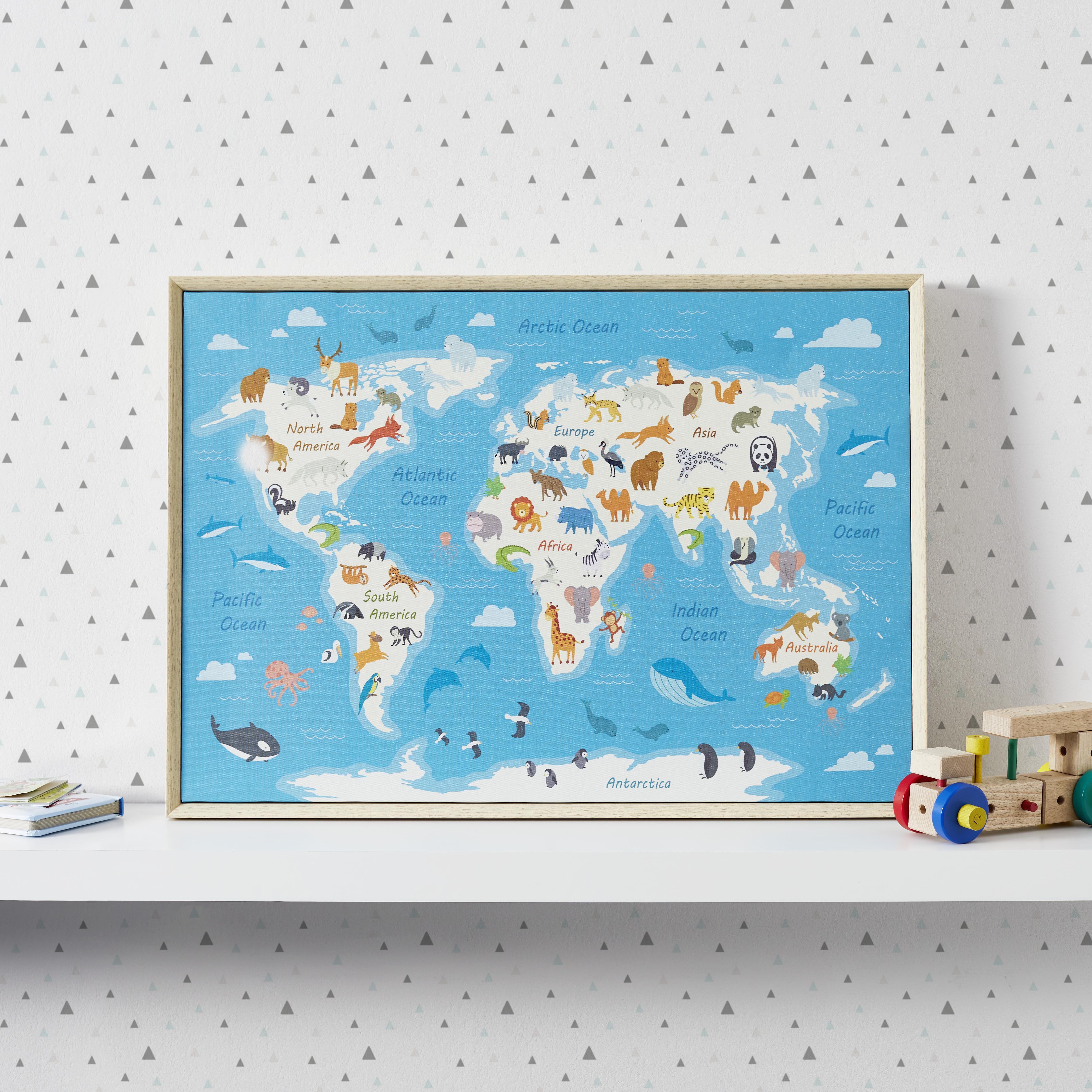 Obraz World Map Animal 50x70x3,5 Cm - viacfarebná/svetlohnedá, Moderný, kompozitné drevo/textil (70/50/3,5cm) - Bessagi Home