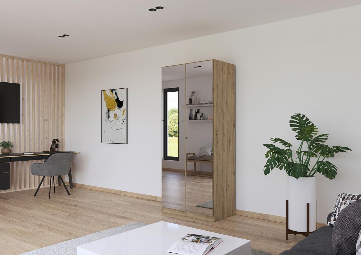 Kleiderschrank Reflect inkl. Inneneinteilung, 2 Körbe - Silberfarben/Eiche Artisan, MODERN, Holzwerkstoff (91/210/54cm)