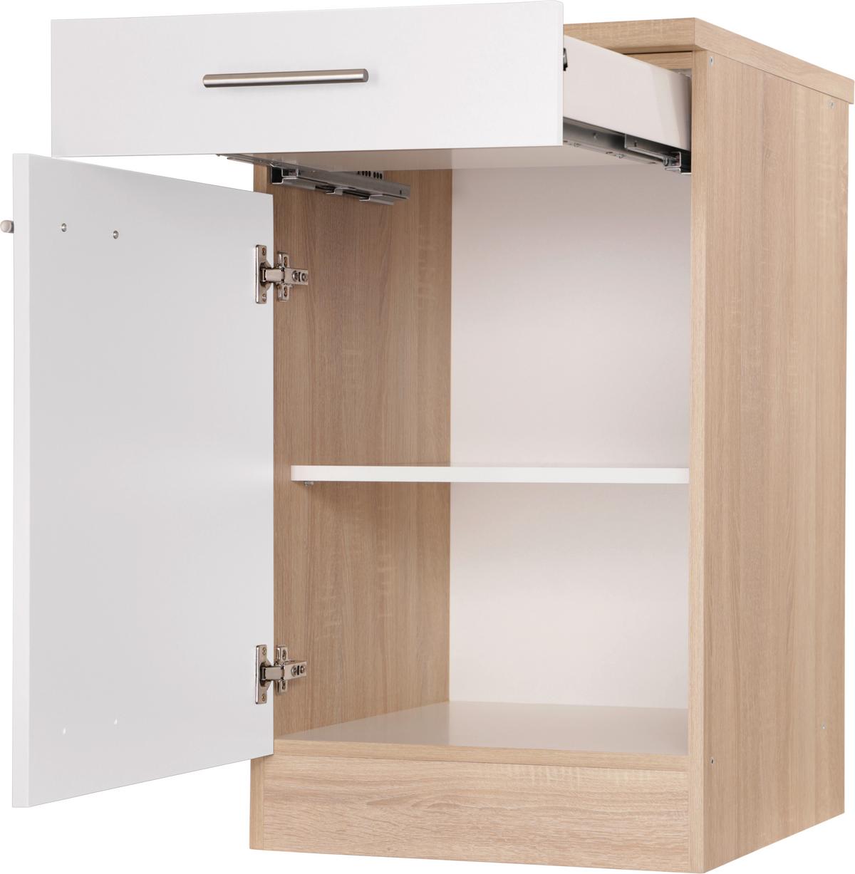Küchenunterschrank Merle Weiß, Eiche Dekor B:50cm - Eichefarben/Weiß, Basics, Holzwerkstoff (50/84,8/60cm) - Respekta