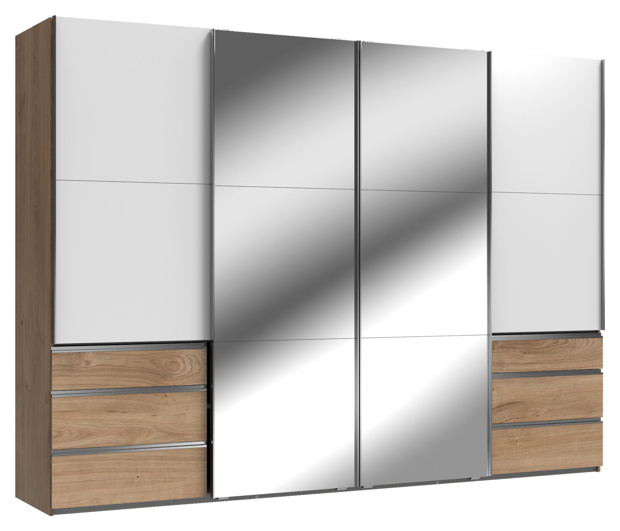 Schwebetürenschrank Level 36 A Weiß/Eiche Dek/Spiegel,B:350cm - Eichefarben/Weiß, Basics, Glas/Holzwerkstoff (350/216/65cm) - MID.YOU