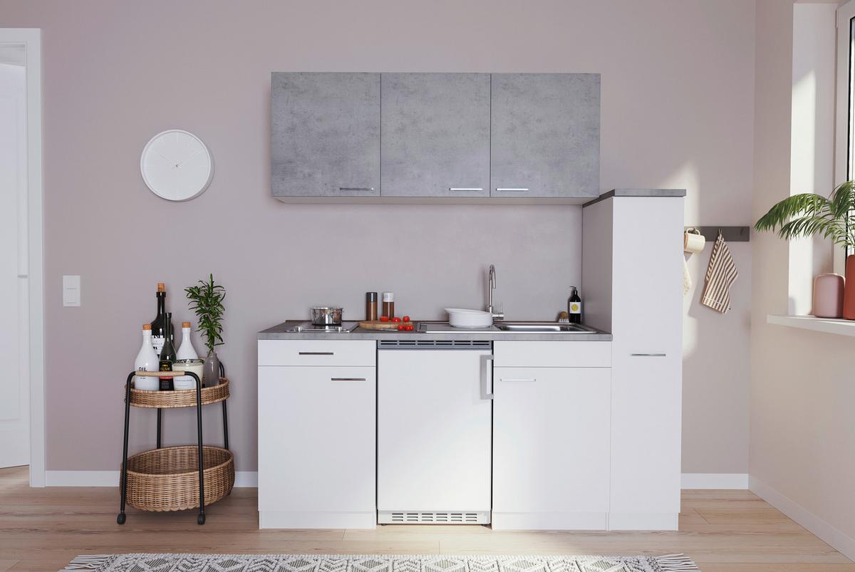 Küchenzeile Economy M. Geräten 180 Cm Weiß/beton Dekor Modern - Hellgrau/Weiß, MODERN, Holzwerkstoff (180cm) - Respekta