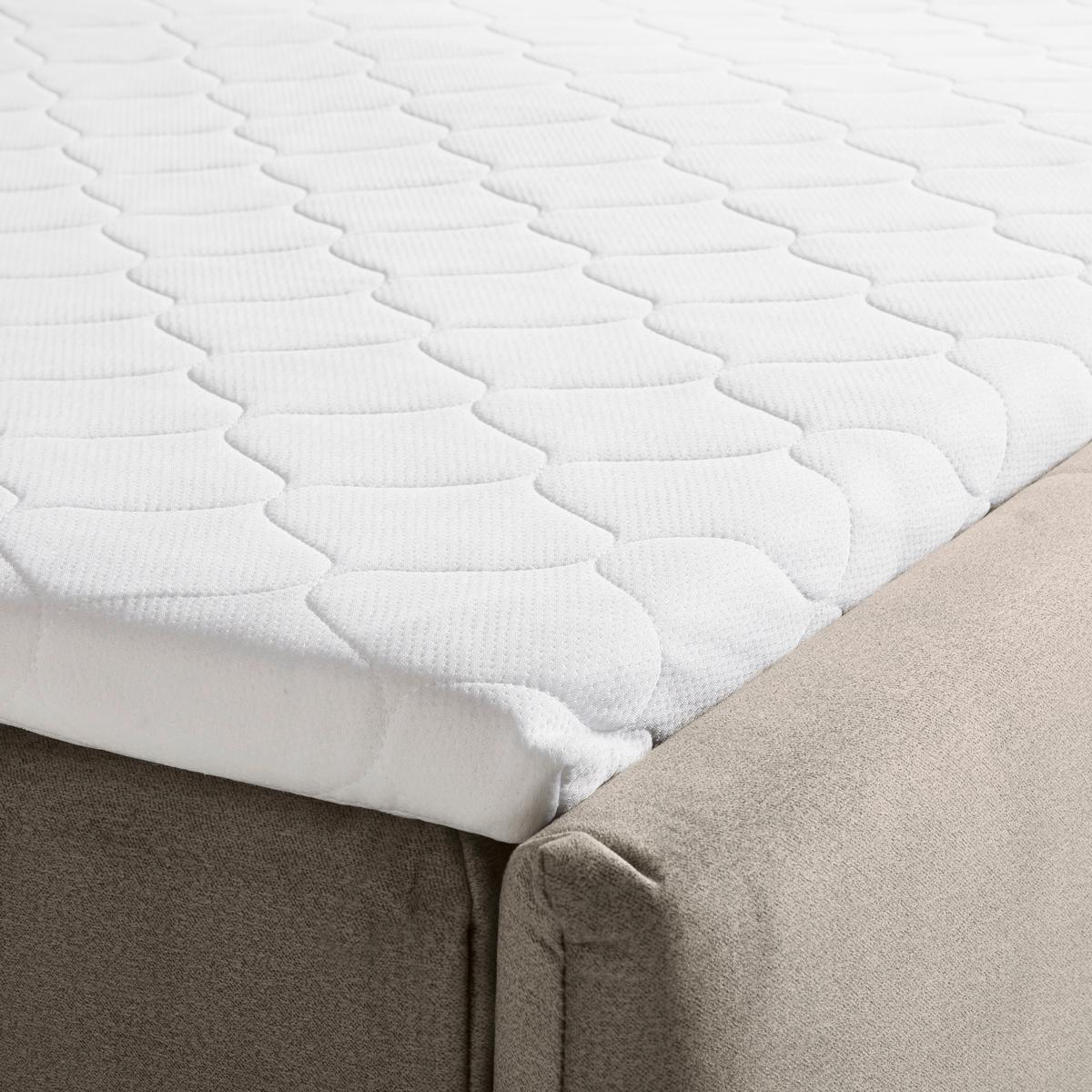 Posteľ boxspring s toperom, 200x200 cm, béžová - chrómová/béžová, Modern, kov/drevo (200/200cm) - Bessagi Home