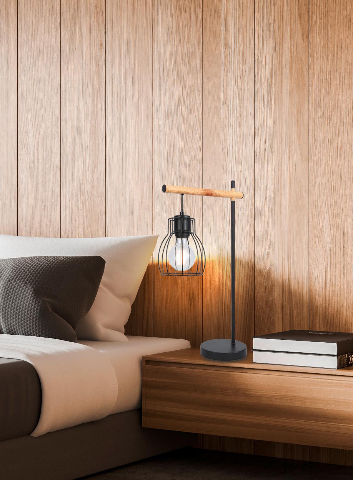 Tischleuchte 41-80059 - Schwarz, Natur, Metall (15/29/55cm)