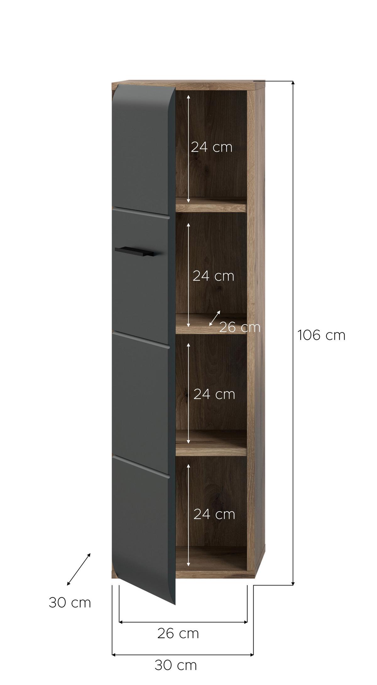 Midischrank Ice Schwarz/Eiche Dekor B: 30cm - Eiche dunkel/Schwarz, Basics, Holzwerkstoff (30/106/30cm) - MID.YOU