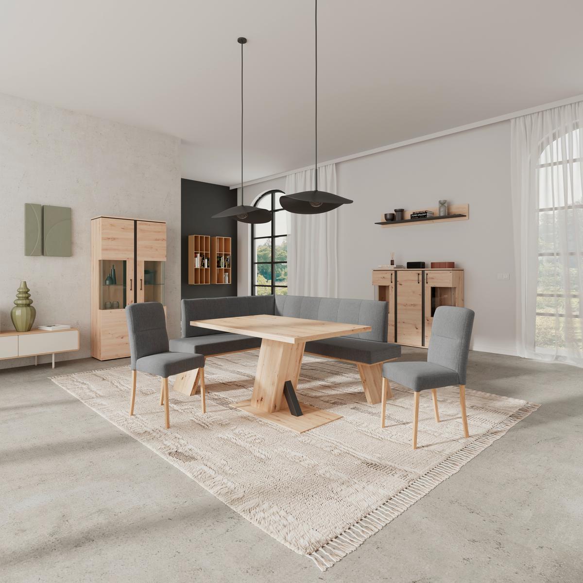 Eckbank Emma Ii - Eichefarben/Anthrazit, KONVENTIONELL, Holzwerkstoff/Textil (140/160cm)