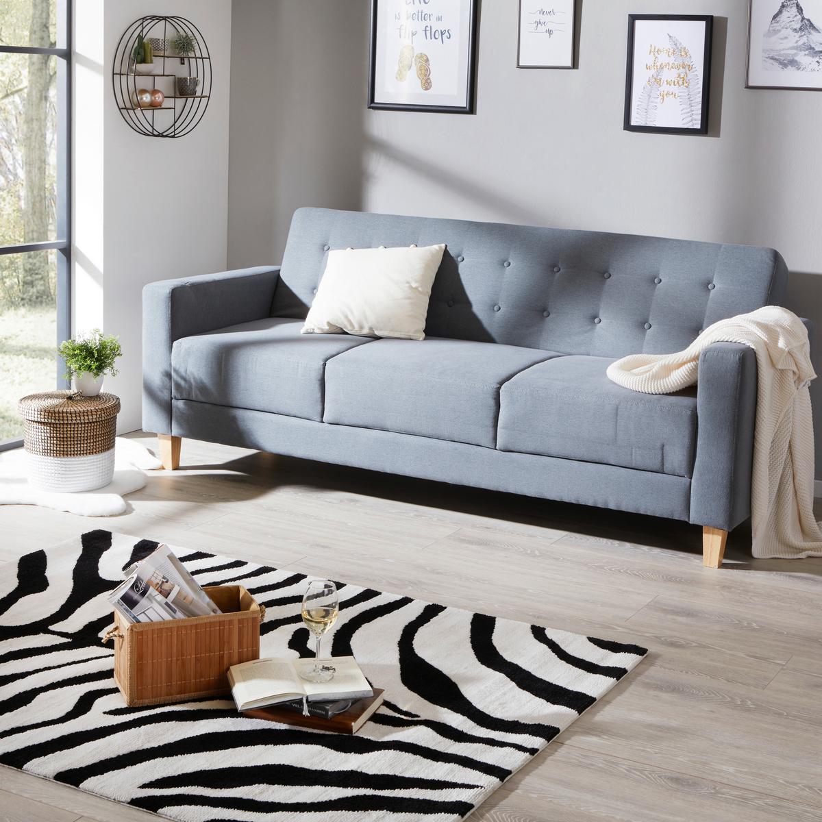 3-sitzer-sofa Mit Schlaffunktion Levi Grau - Naturfarben/Grau, MODERN, Holz/Textil (208/85/88cm) - Ondega