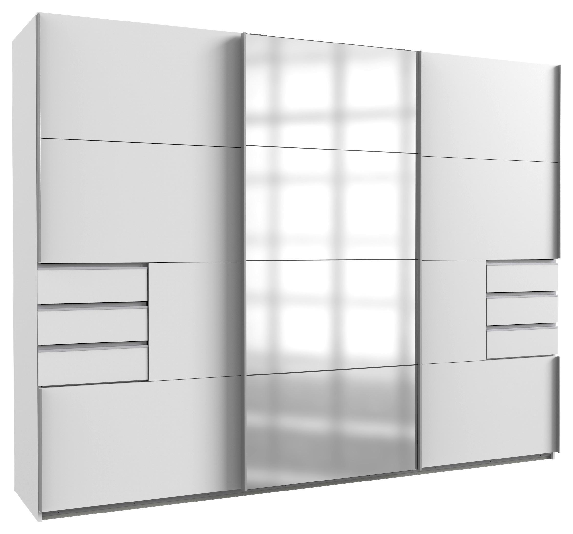 Schwebetürenschrank m. Spiegel 270 cm Saigon Weiß - Klar/Alufarben, KONVENTIONELL, Glas/Holzwerkstoff (270/210/64cm) - P & B