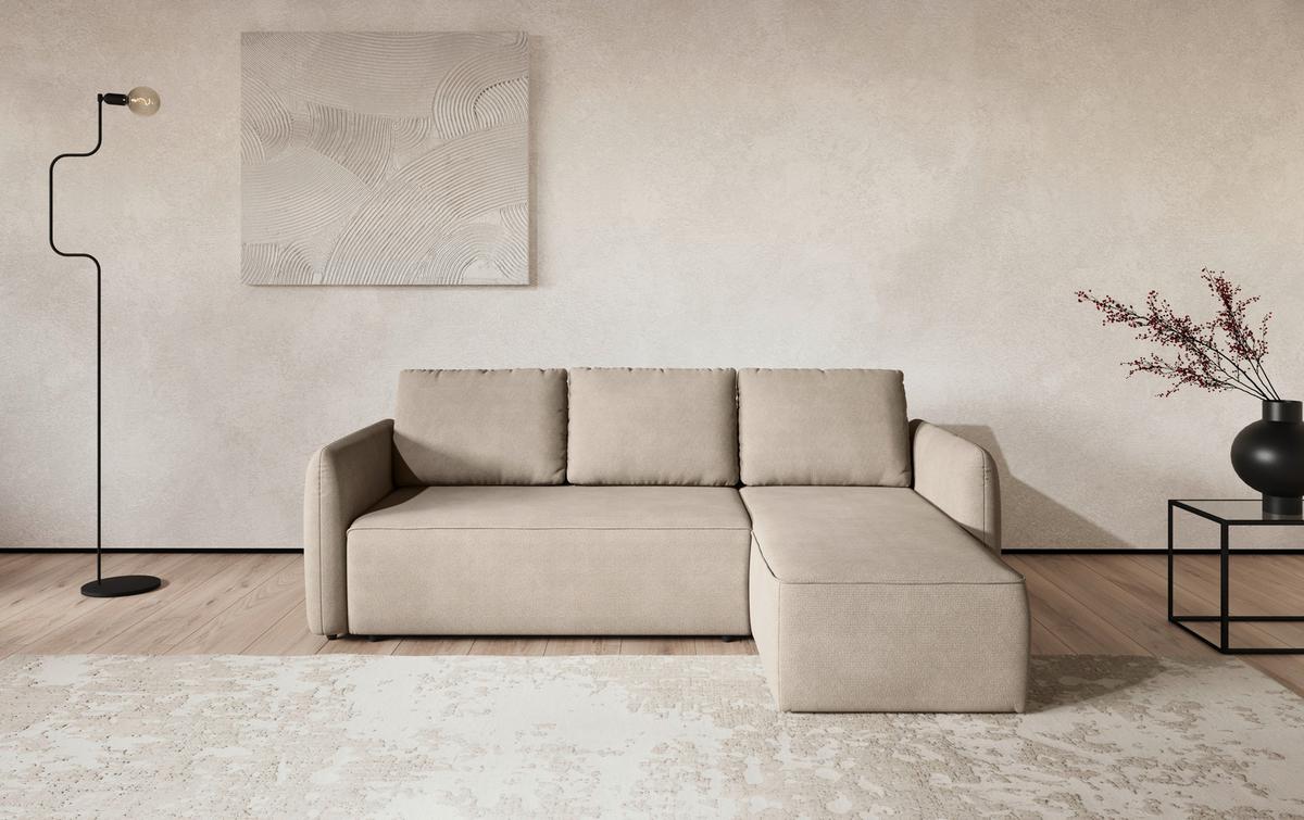 Ecksofa mit Bettfunktion Flow Microfaser natur, B: 239cm - Schwarz/Naturfarben, Trend, Textil (239/170cm) - MID.YOU