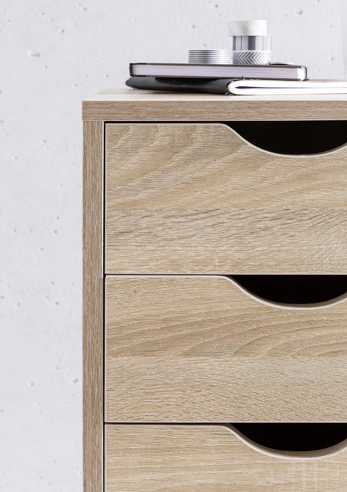 Rollcontainer Eiche Dekor Mina BxHxT 33x68x38 cm - Eichefarben, MODERN, Holzwerkstoff/Kunststoff (33/68/38cm) - MID.YOU