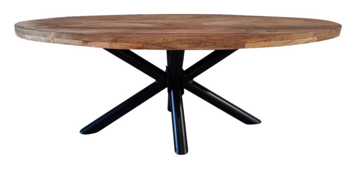 Esstisch Industrial Round - Schwarz/Braun, Natur, Holz/Metall (160/90/77cm) - MID.YOU