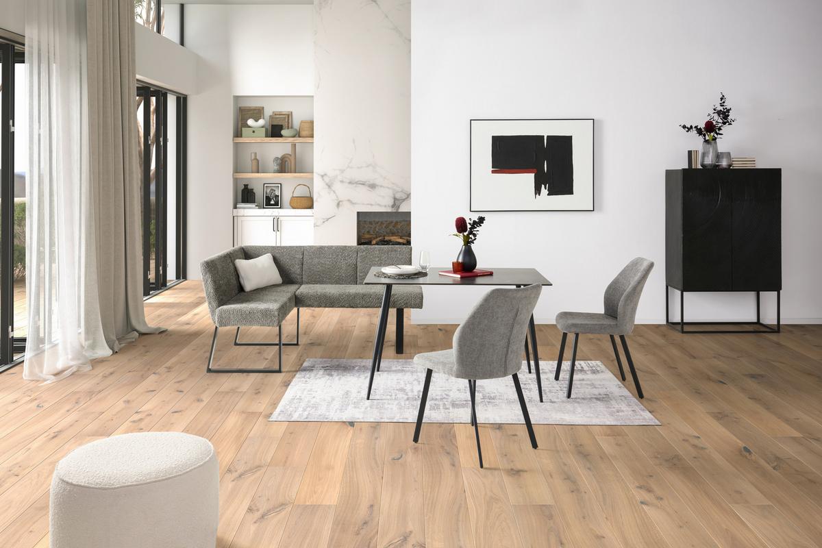 Eckbank Terri Grau, Ca. 132x163cm - Schwarz/Grau, KONVENTIONELL, Textil/Metall (130/160cm) - MID.YOU