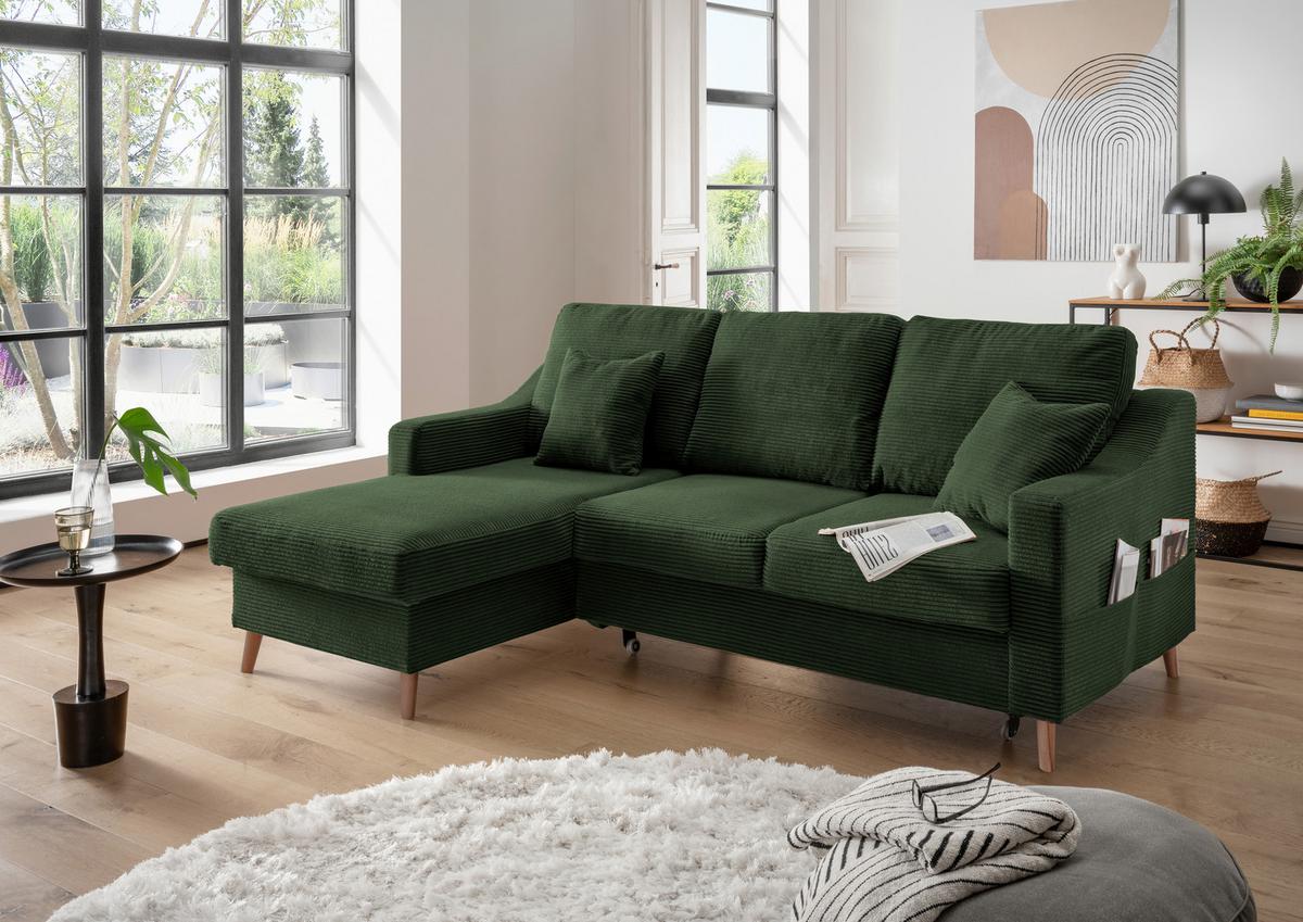 Ecksofa Valentina - Dunkelgrün/Naturfarben, Design, Textil (150/228cm) - P & B