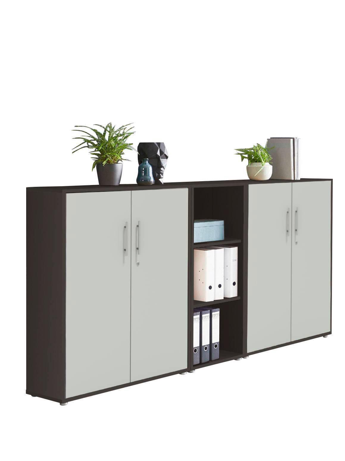 AKTENSCHRANK OFFICE EDITION - SW SET 8 - Anthrazit/Hellgrau, MODERN, Holzwerkstoff (212,9/113,6/33cm) - MID.YOU