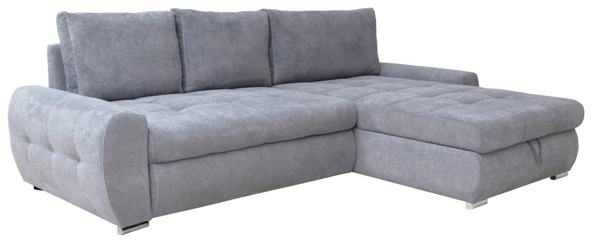 Ecksofa Mit Schlaffunktion Solar Hellgrau 277x175 Cm - Chromfarben/Hellgrau, Design, Textil (277/175cm) - Livetastic