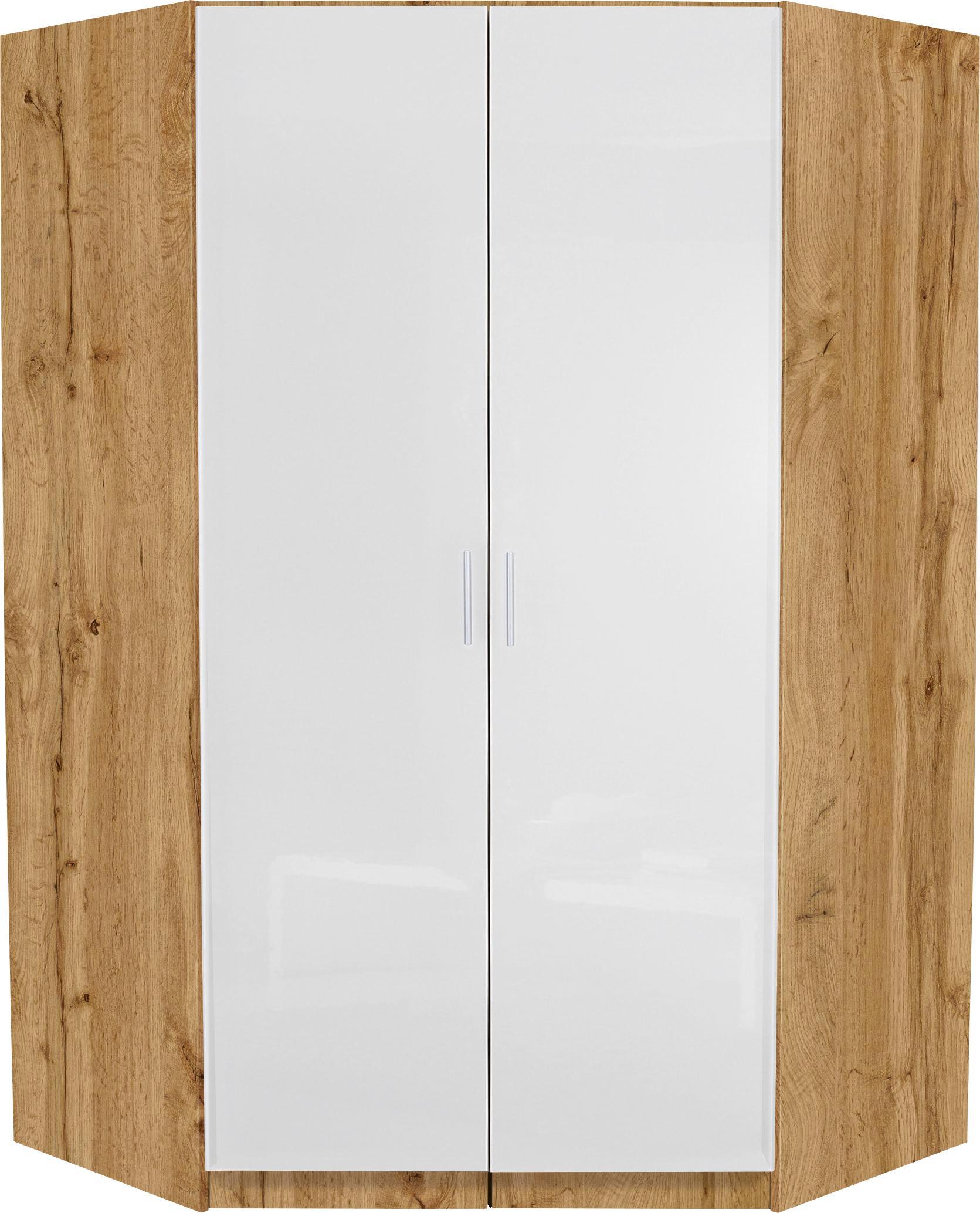 Eckschrank Celle B:117cm Weiß/ Wotan Eiche Dekor - Eichefarben/Weiß, MODERN, Holzwerkstoff (117/197/117cm)