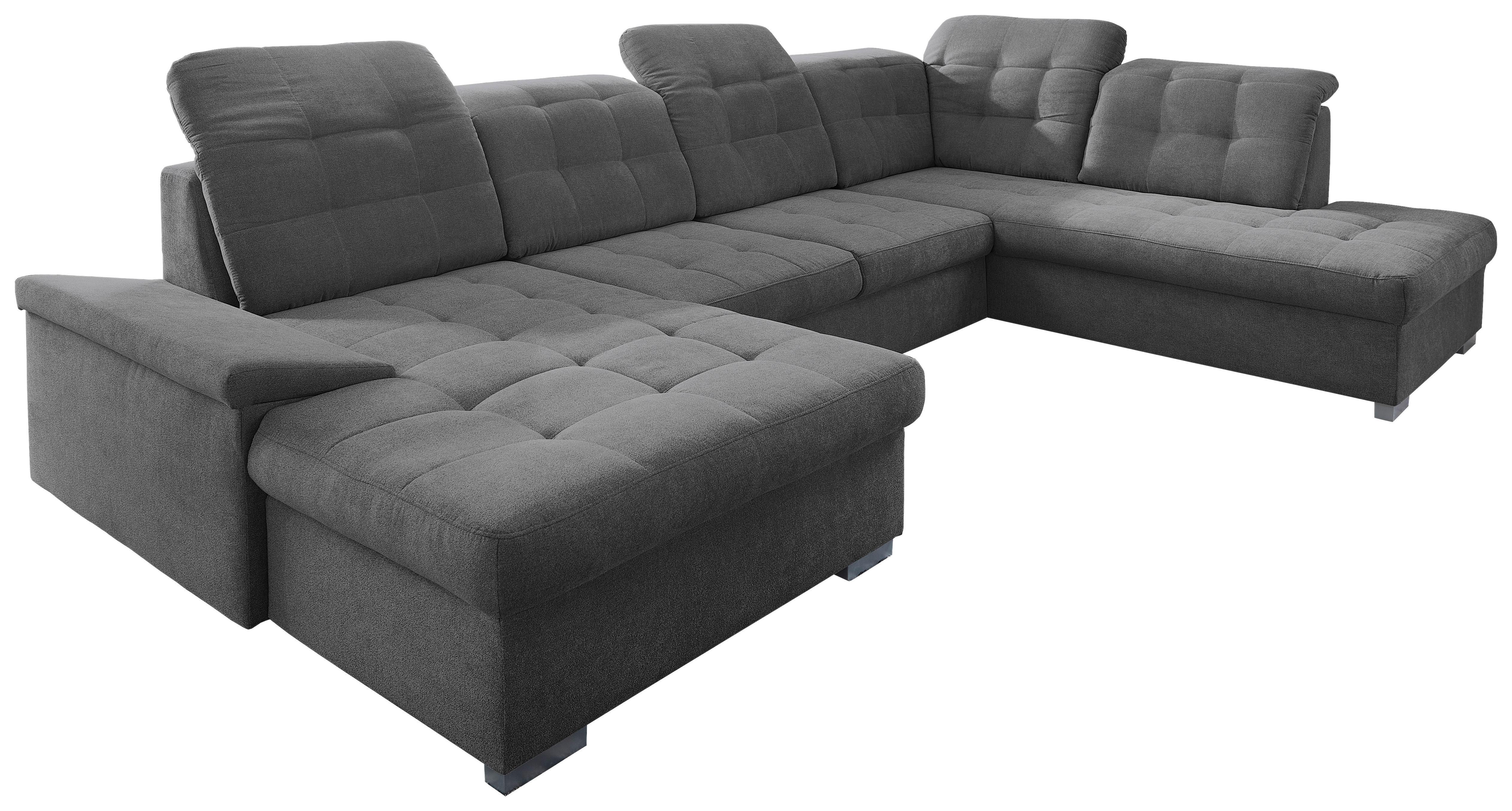 Wohnlandschaft Zira Mit Schlaffunktion Anthrazit - Chromfarben/Anthrazit, Design, Holz/Textil (169/330/212cm) - Livetastic