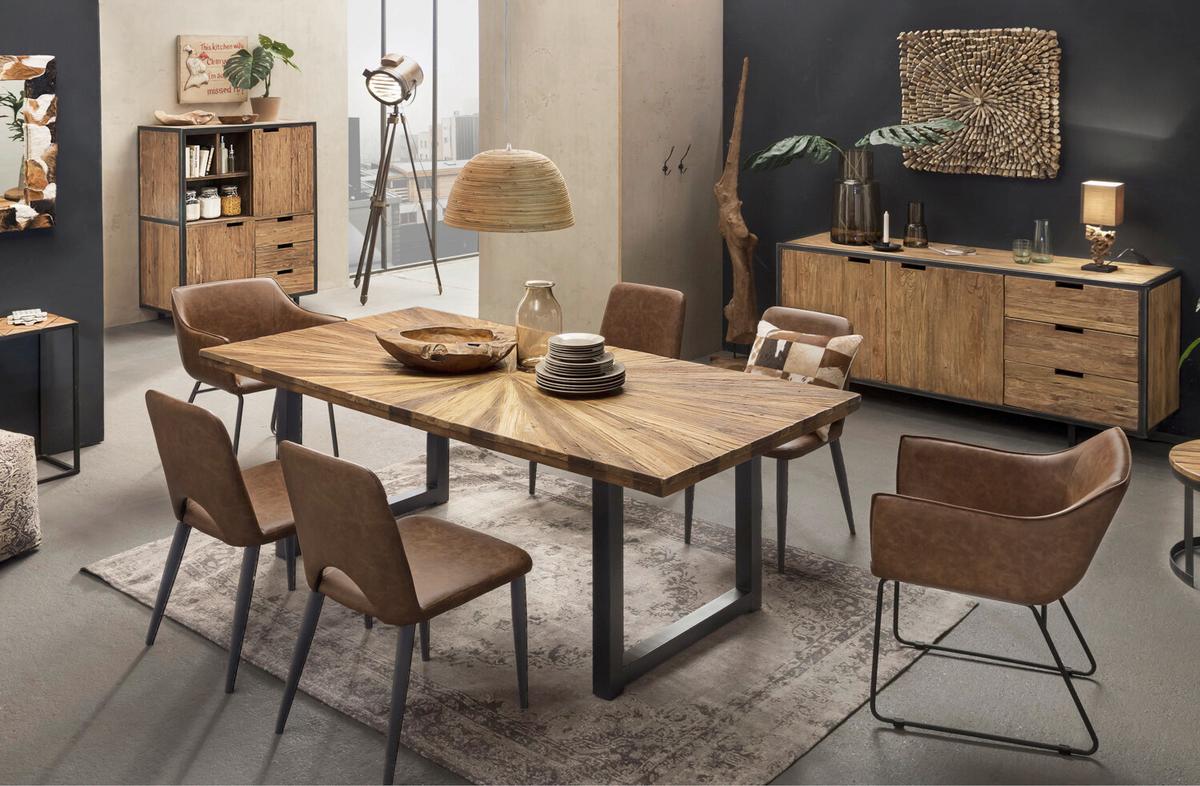 ESSTISCH Schwarz/Naturfarben L: 160cm - Schwarz/Naturfarben, MODERN, Holz/Metall (160/90/78cm) - MID.YOU