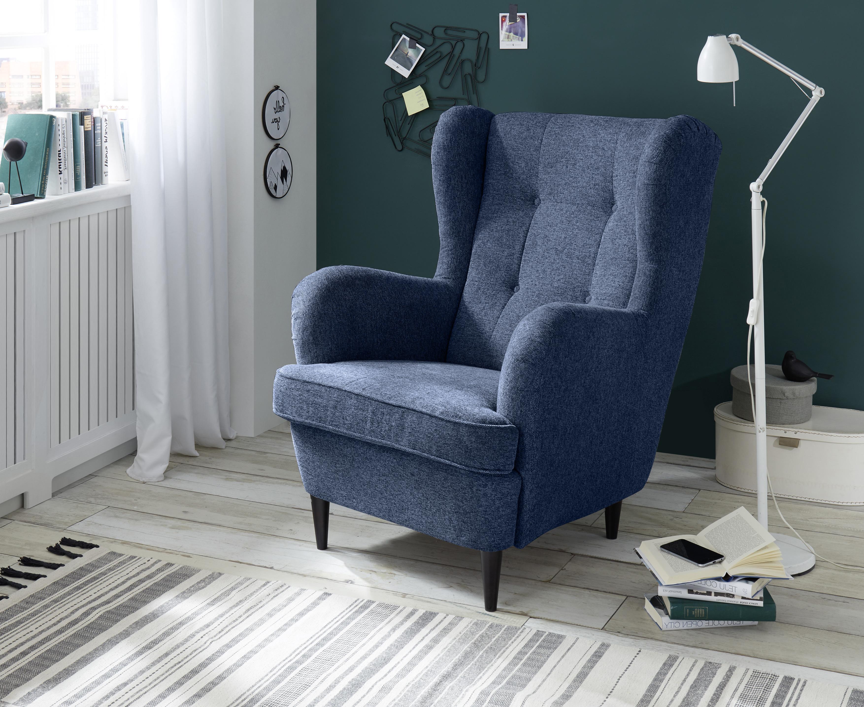 Ohrensessel Oskar Webstoff Dunkelblau - Schwarz/Dunkelblau, Basics, Holzwerkstoff/Textil (78/102/98cm) - MID.YOU