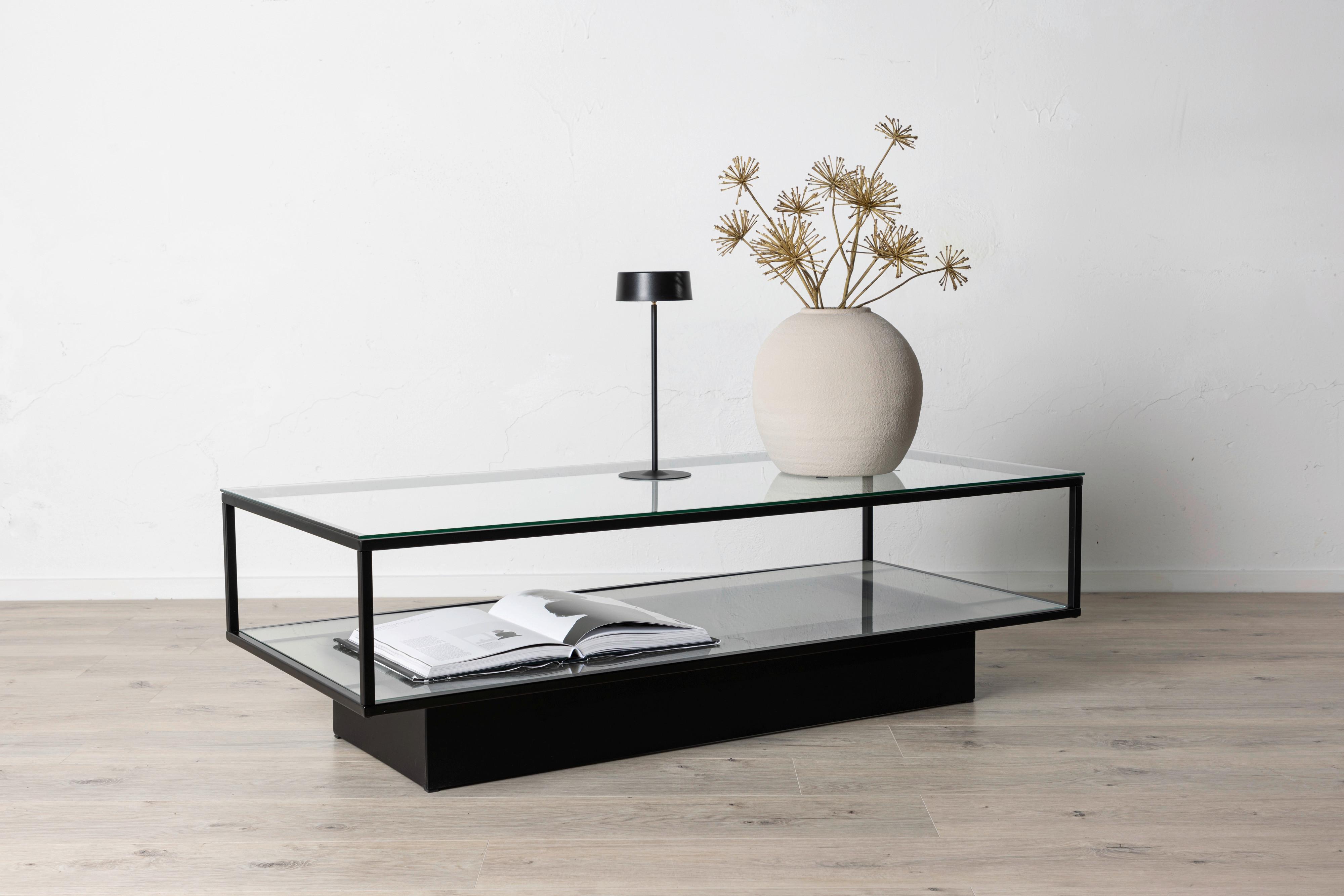 Couchtisch Maglehem - Schwarz, Design, Glas/Metall (130/60/37,5cm) - Livetastic