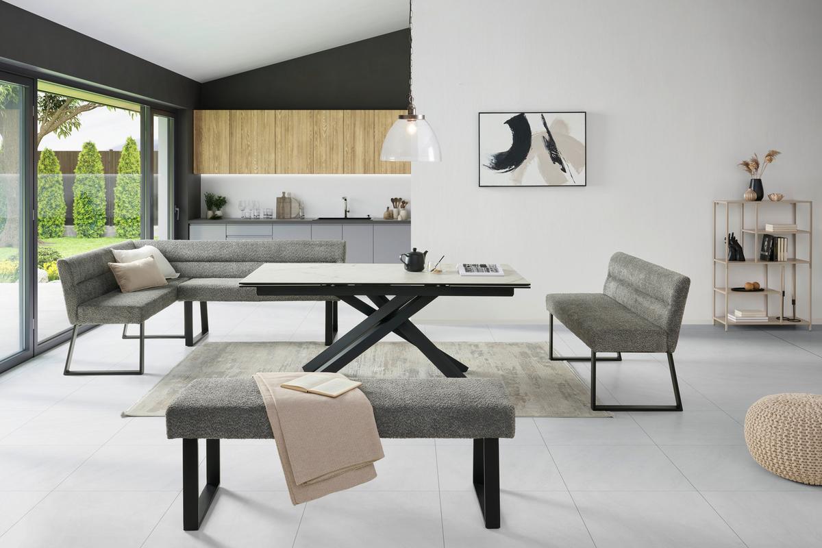 Eckbank Kea Grau, S. 150x190cm - Schwarz/Grau, KONVENTIONELL, Textil/Metall (150/190cm) - MID.YOU