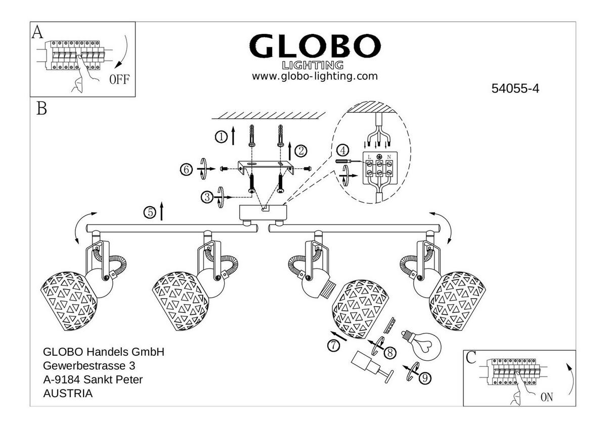 Strahler Sarra 4-flammig Verstellbar L: 60 Cm - Goldfarben/Schwarz, Basics, Metall (60/10/17,5cm) - Globo
