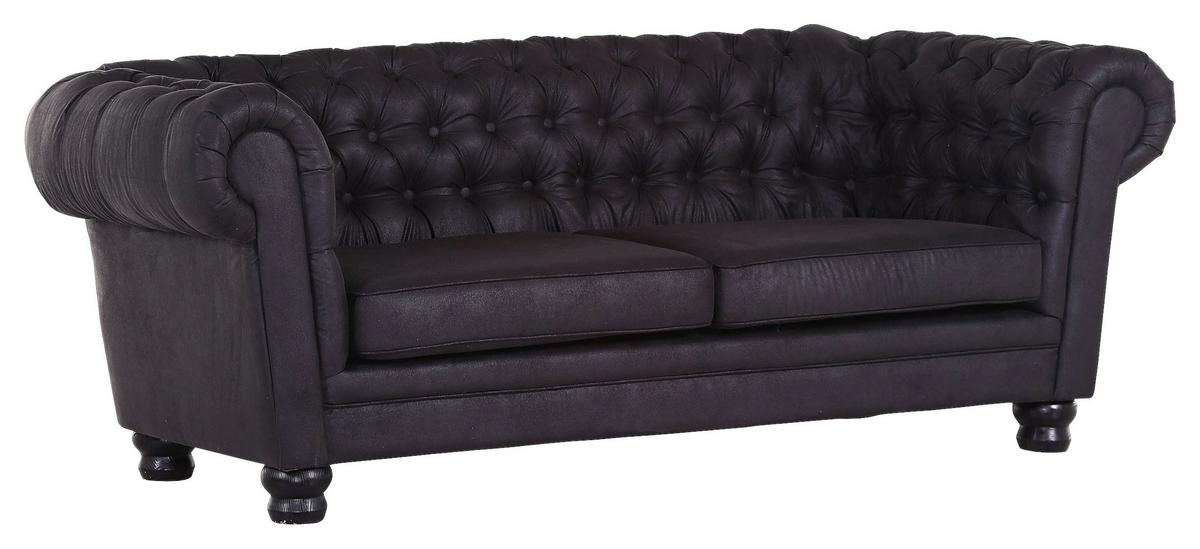 Chesterfield-Sofa Slopes Dunkelgrau 3-Sitzer - Dunkelgrau/Dunkelbraun, KONVENTIONELL, Textil (203/79/93cm) - Livetastic