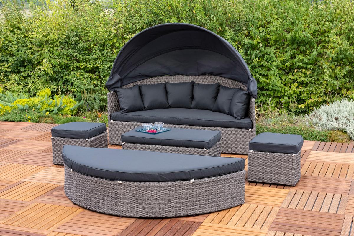 Gartenmuschel Riva Metall/ Kunststoff/textil Verstellbar - Dunkelgrau/Grau, KONVENTIONELL, Kunststoff/Textil (180/88/183cm) - Gardenson