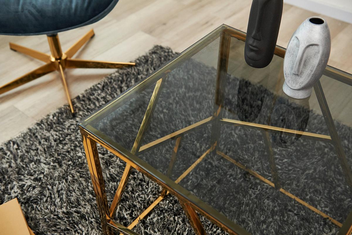 Beistelltisch Grau, Goldfarben L: 55 Cm - Goldfarben/Grau, Design, Glas/Metall (55/55/55cm) - Livetastic