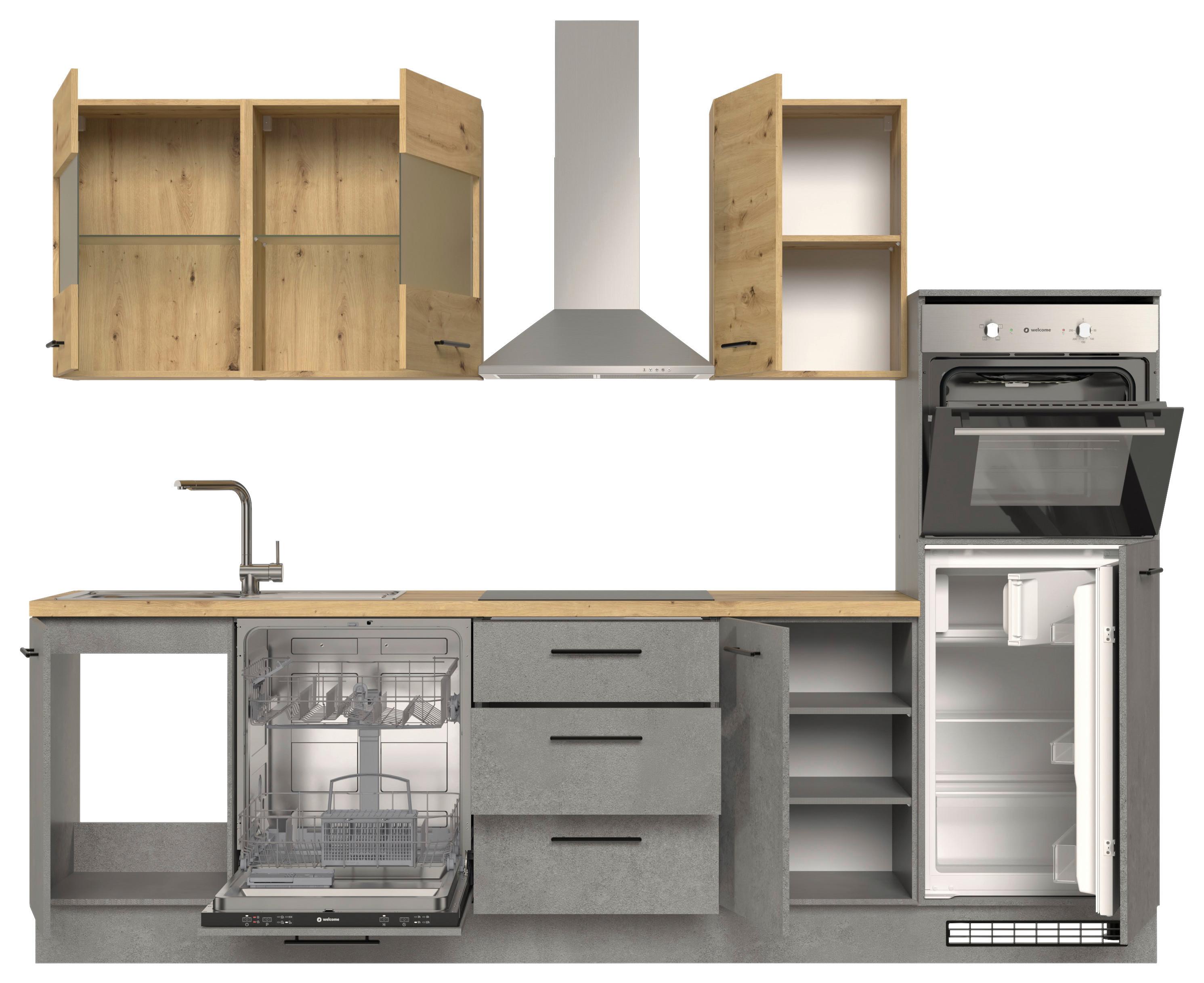 Küchenblock Capri D. Grau/Eiche Dekor B: 280 cm - Dunkelgrau/Eiche Artisan, Basics, Glas/Holzwerkstoff (280cm) - MID.YOU