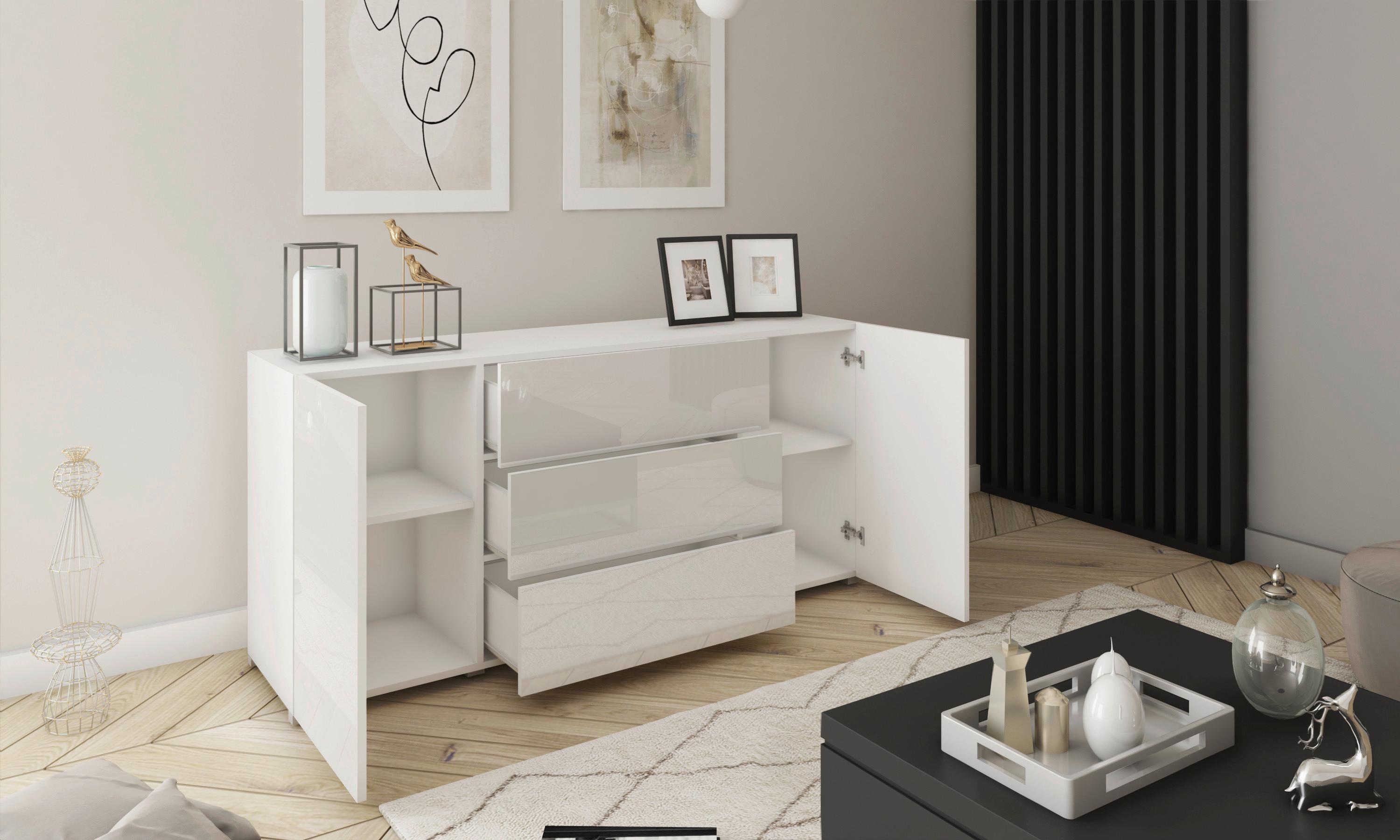 Sideboard Berlin 150 Weiß B: 150 cm - Weiß Hochglanz/Weiß, Design, Holzwerkstoff (150/68/38,5cm) - MID.YOU