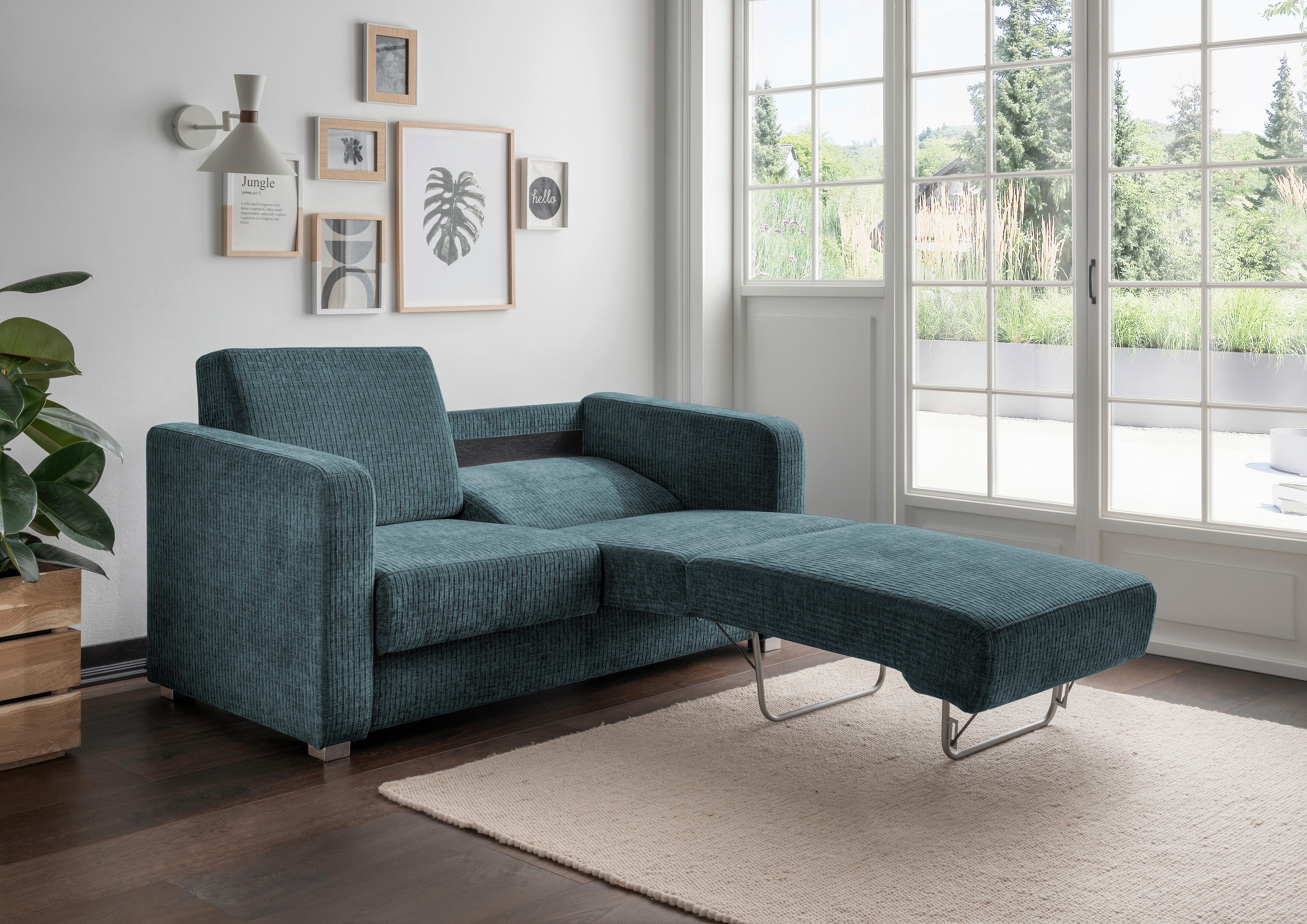 Schlafsofa Mia Mikrofaser Türkis, B: 159 cm - Türkis/Chromfarben, Basics, Textil (159/88/87cm) - Livetastic