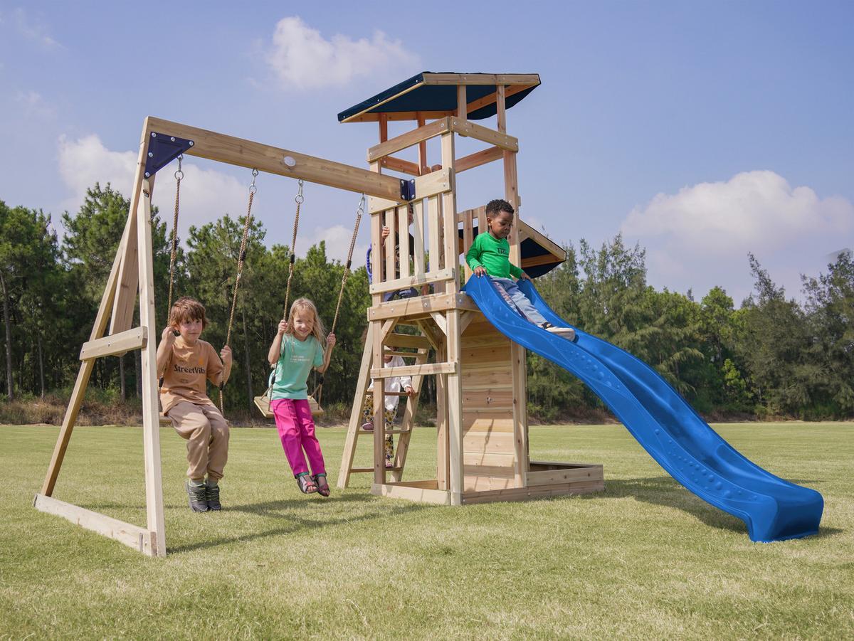 Spielturm A030.502.00 - Blau/Braun, KONVENTIONELL, Holz (345/270/336cm) - Ambia Garden