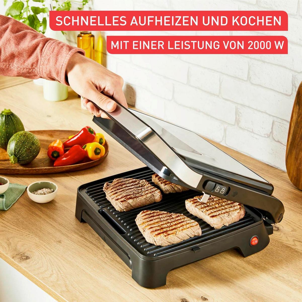 ELEKTROGRILL 2000W, Antihaftbeschichtung - Schwarzchrom, Basics, Metall (33,7/36,6/13,2cm) - Tefal