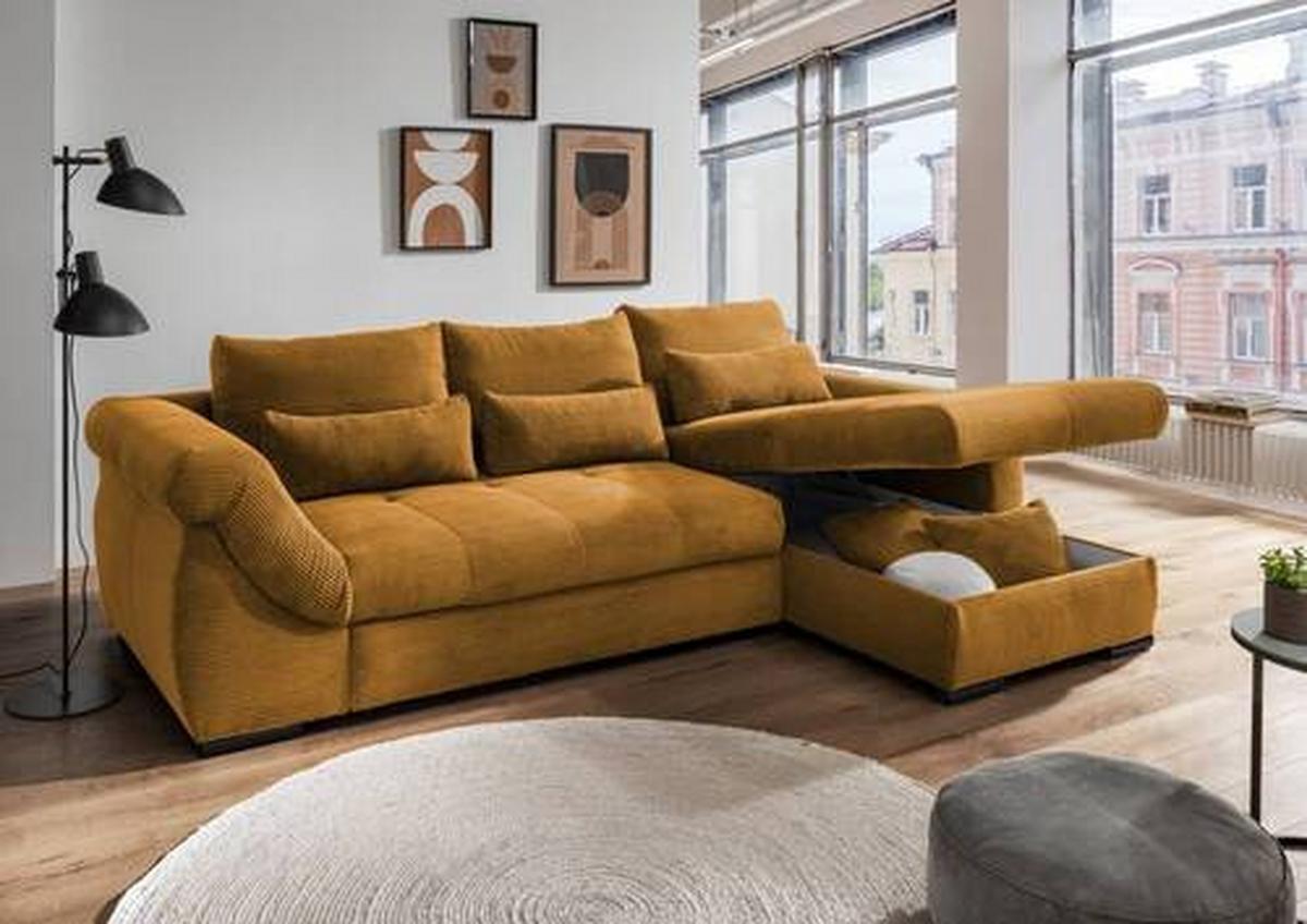 Ecksofa Federico Goldfarben S: 302/188 cm - Goldfarben/Schwarz, MODERN, Holz/Textil (302/188cm) - MID.YOU