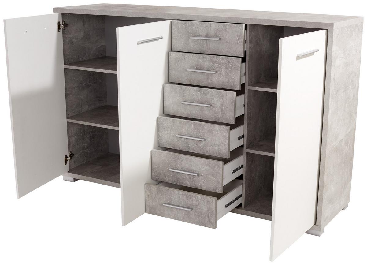Kommode B 190 Cm Q-big New, Beton Optik/weiß - Weiß/Grau, MODERN, Holz (190/105/44cm)