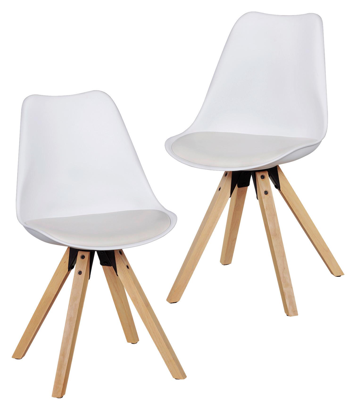 Schalenstuhl Lima Weiß Beine Echtholz 2er-Set - Eichefarben/Weiß, Design, Holz/Kunststoff (48/89/48cm) - MID.YOU