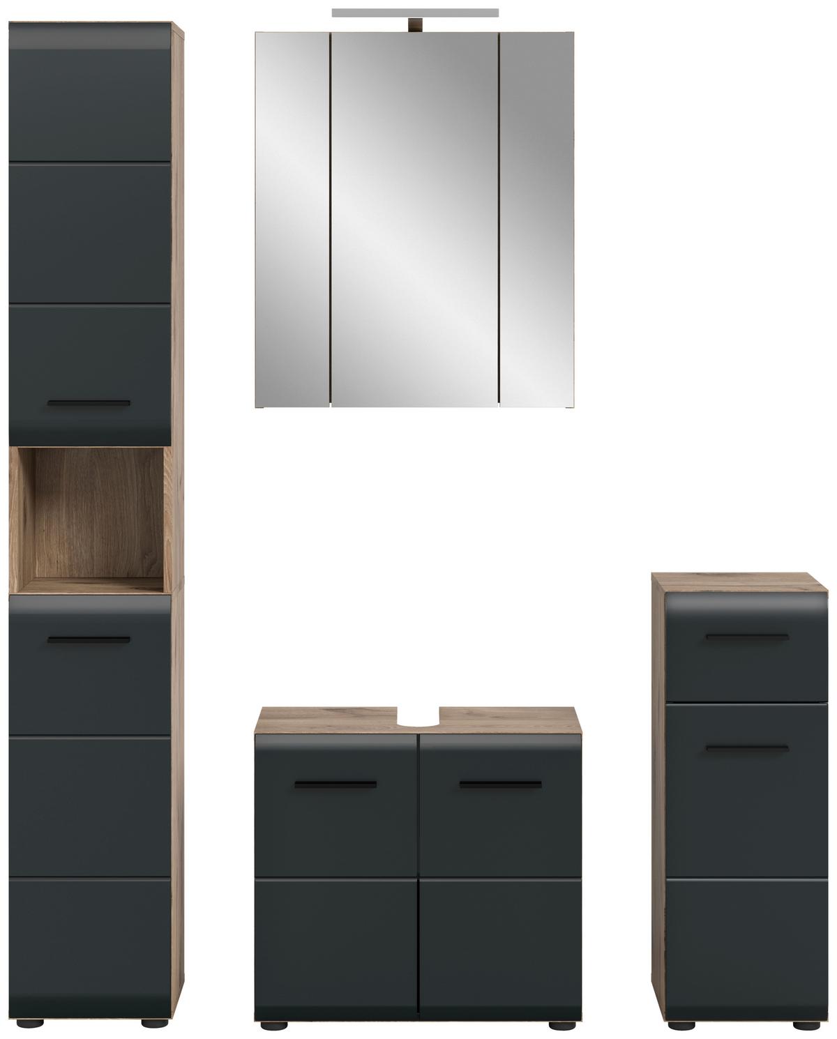 Badezimmer Ice Schwarz/Eiche Dekor B: 120cm - Eiche dunkel/Schwarz, Basics, Holzwerkstoff (120cm) - MID.YOU