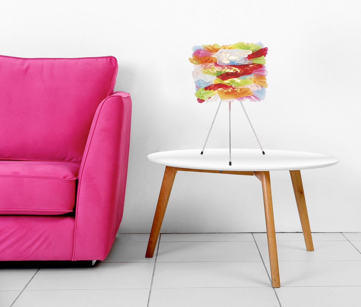 Tischlampe Volant dimmbar Multicolor - Chromfarben/Multicolor, Trend, Kunststoff/Metall (28/43cm) - Näve