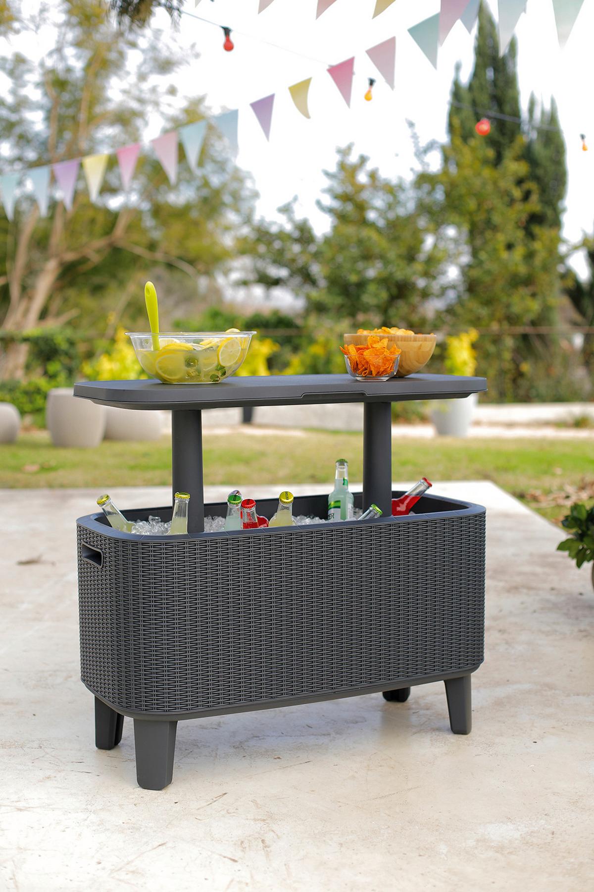 ZAHRADNÍ BAROVÝ STŮL BEVY COOL BAR - barvy grafitu, Moderní, plast (83.5/40.5/52-75cm)