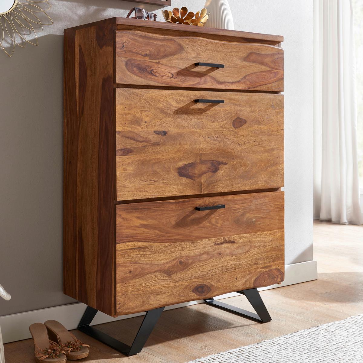 Sideboard Sheesham Sheeshamfarben B: 80 cm - Sheeshamfarben/Schwarz, Design, Holz (80/120/41,5cm) - MID.YOU