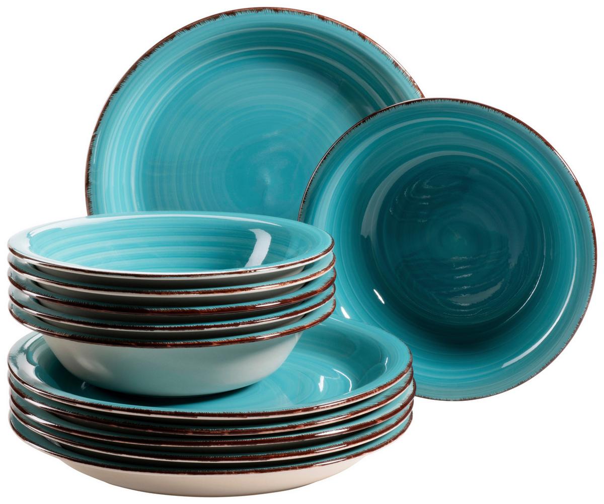 Tafelservice Lumaca Keramik 6 Personen Geschirr Set Türkis - Türkis, Basics, Keramik - Mäser