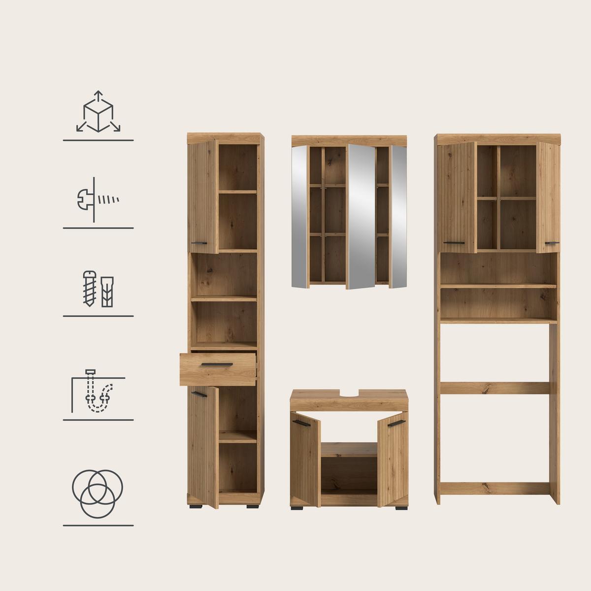 Badezimmer Scout Eiche Artisan Dekor B: 160cm - Schwarz/Eiche Artisan, Trend, Glas/Holzwerkstoff (160cm) - MID.YOU