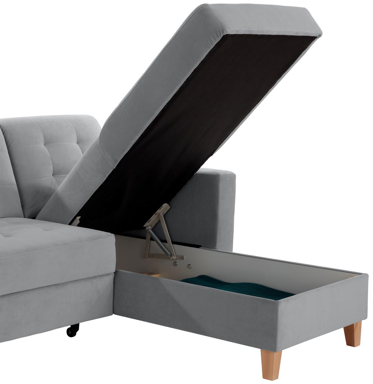 Rohová sedačka BERGEN, obojstranná, sivý zamat - sivá/prírodná farba, Design, drevo/textil (160/231cm) - Luca Bessoni