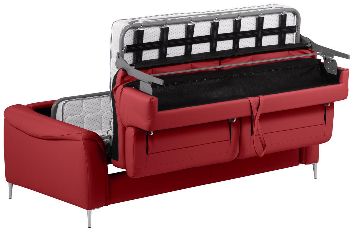Schlafsofa Pafos Rot Lederlook, Rindsleder B: 203cm - Rot, Design, Leder/Textil (203/77-98/103cm) - MID.YOU