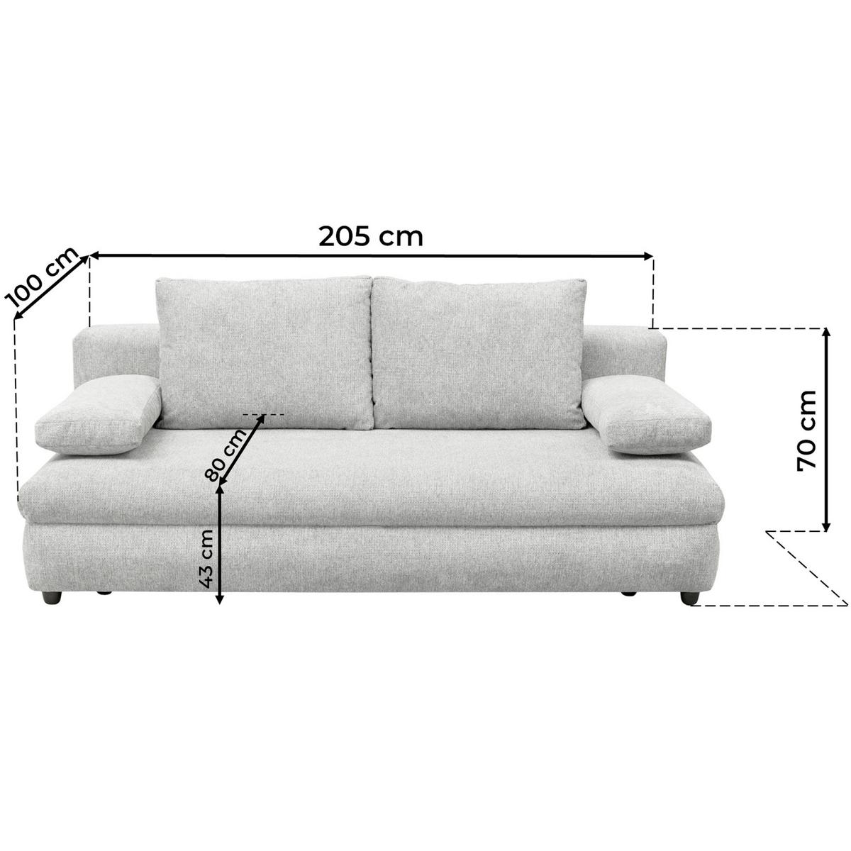 3-Sitzer-Sofa Mit Schlaffunktion Olso Dunkelgrau - Dunkelgrau/Schwarz, Trend, Holz/Kunststoff (205/72/100cm)